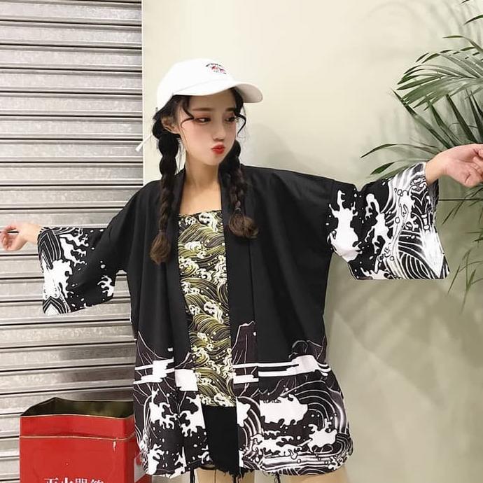 Kim-09 Loose Kimono Jepang Satin Printing Motif Naga Worth It