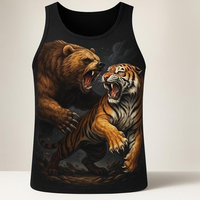 Singlet Beruang Macan Lekbong Koas Tanpa Lengan Hitam Kaos Motif