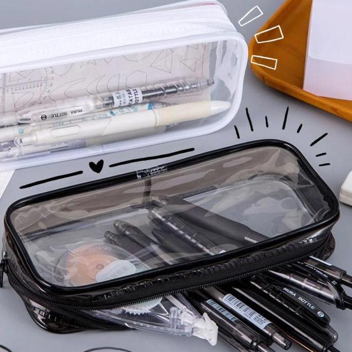 Vixplorn Tempat Pensil Segitiga Transparan / Tempat Pensil Transparent Plastic Pencil Case PVC/Tempa