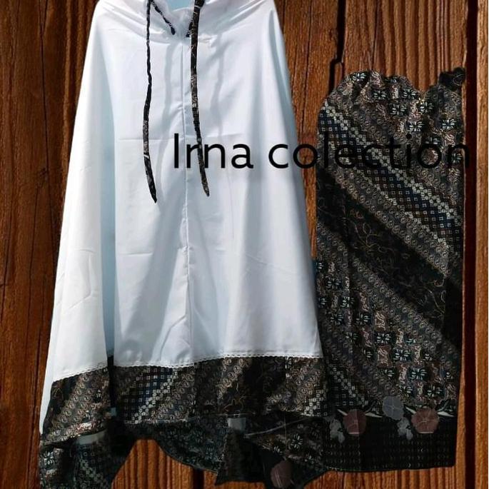 MUKENA SANTRI BATIK KOMBINASI PUTIH KATUN MICRO DEWASA PEADUAN MOTIF BATIK TERBARU
