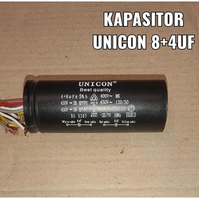 KAPASITOR DOUBLE MESIN CUCI SANKEN 8 + 4 MF UF RG27