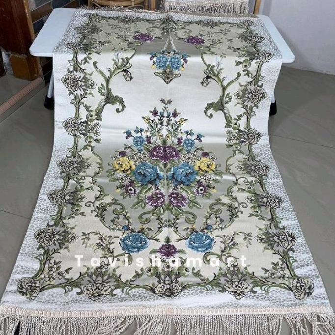 Sajadah Turkey Premium  Sajadah Seserahan ukuran besar 120 x 70 cm motif bordir bunga timbul elegan 