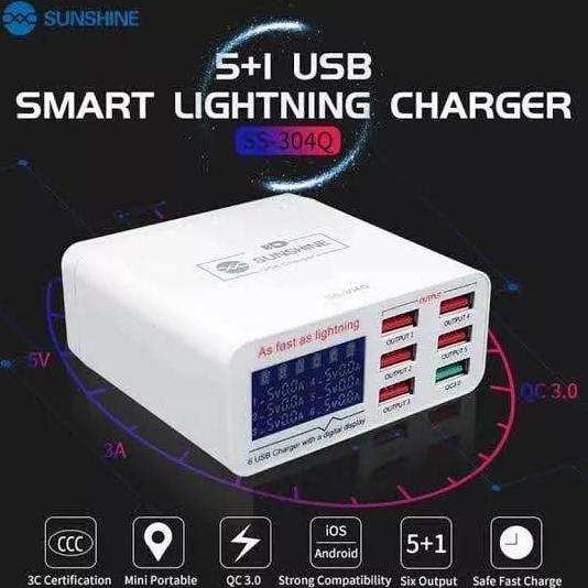 SMART ADAPTOR CHARGER SUNSHINE SS-304Q & SS-304D 6 PORT DIGITAL