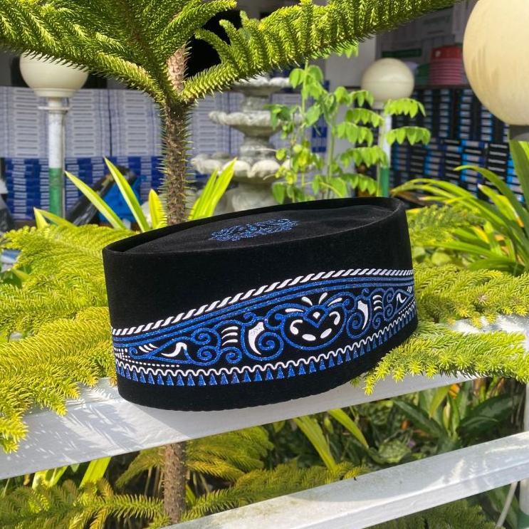 BESTPROMO Peci Batik Sablon Kuning, Batik Sablon Biru, Peci hitam bludru Premium Nyaman dipakai