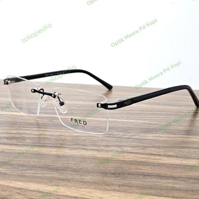 Murah Kacamata Pria Wanita Elegan Fred Frameless Full Black Grade Original Bluecromic Blueray