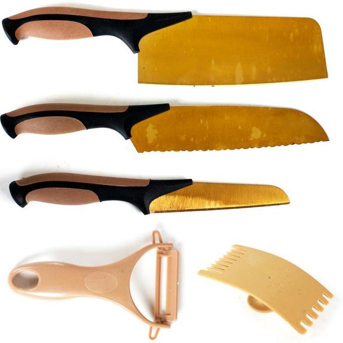 Pisau Dapur Set Rose Gold Stainless Steel 5 in 1 Serbaguna