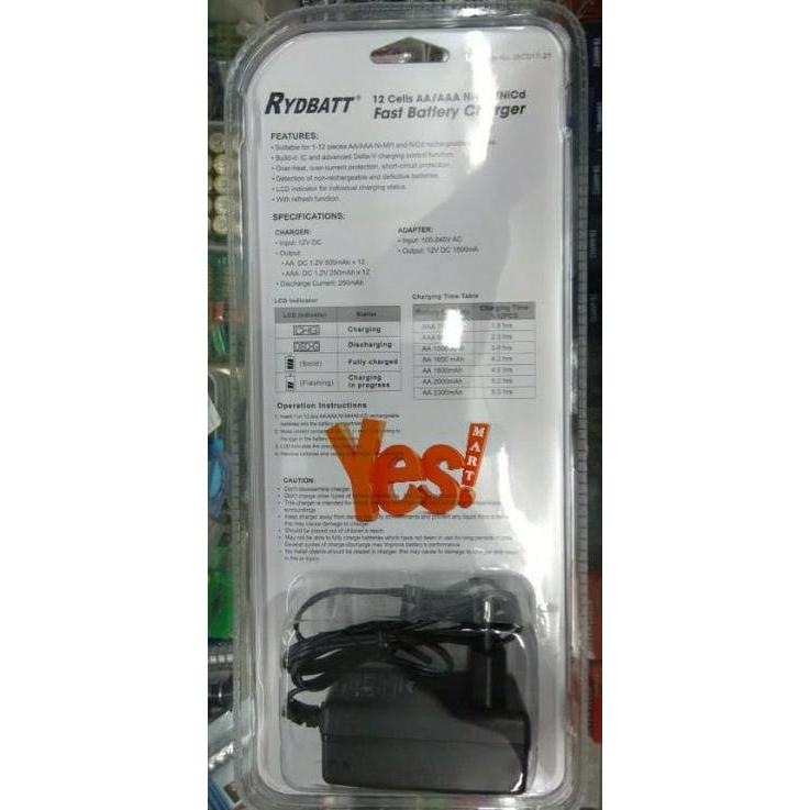 Rydbatt Fast Battery Charger 12Slot AA / AAA & LCD Display