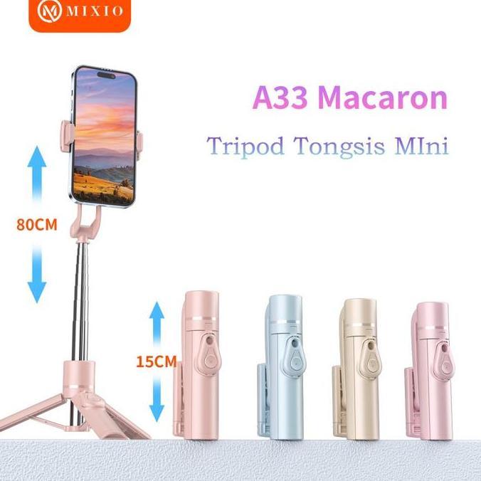 MIXIO A33 MACARON 80CM Tripod Tongsis Bluetooth Mini Selfie Stick