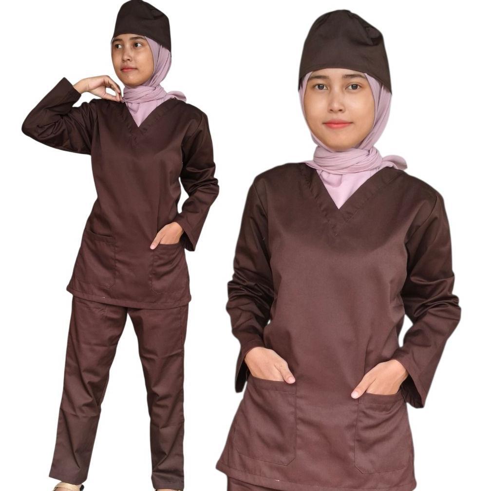 Harga Baru [Coklat Tua] Baju Jaga Medis | Baju Operasi | Baju Jaga Ok | Scrub Medis | Baju Perawat P