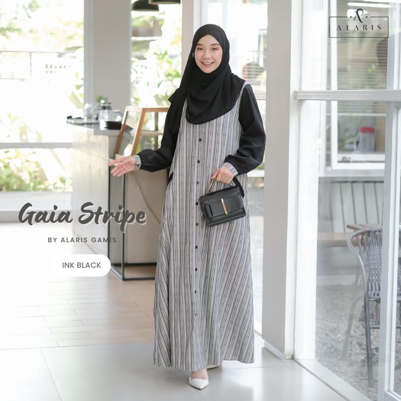 Promo Gaia Stripe / Gamis Katun Salur / Gamis Garis Garis / Gamis Casual / Casual Dress / Gamis Moti