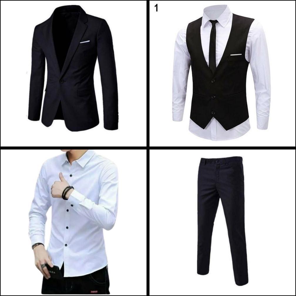 Termurah Setelan Jas Pria/ Setelan Jas Hitam List Putih Dan Celana Slimfit Formal  Stelan Jas Hitam 