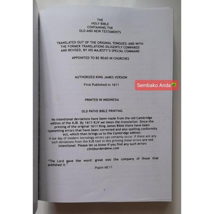 KJV Holy Bible. Large Print Huruf Besar ATAU Medium Size. Authorized King James Version. Alkitab Kri