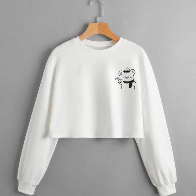 KAOS CROP TOP LENGAN PANJANG OVERSIZE /CROP TOP KOREA/CROP WANITA MOTIH HI BEAR