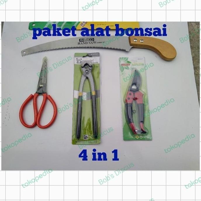 satu set peralatan bonsai 4 in 1 gergaji lengkung catut bonsai gunting