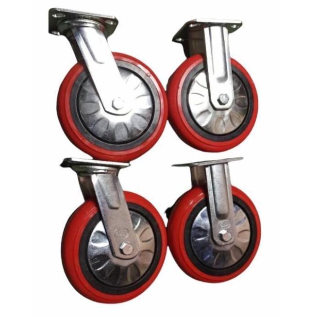 Roda Troli 8 Inch PU Heavy Duty Merk HOD 1 Set (2 Mati 2 Hidup)