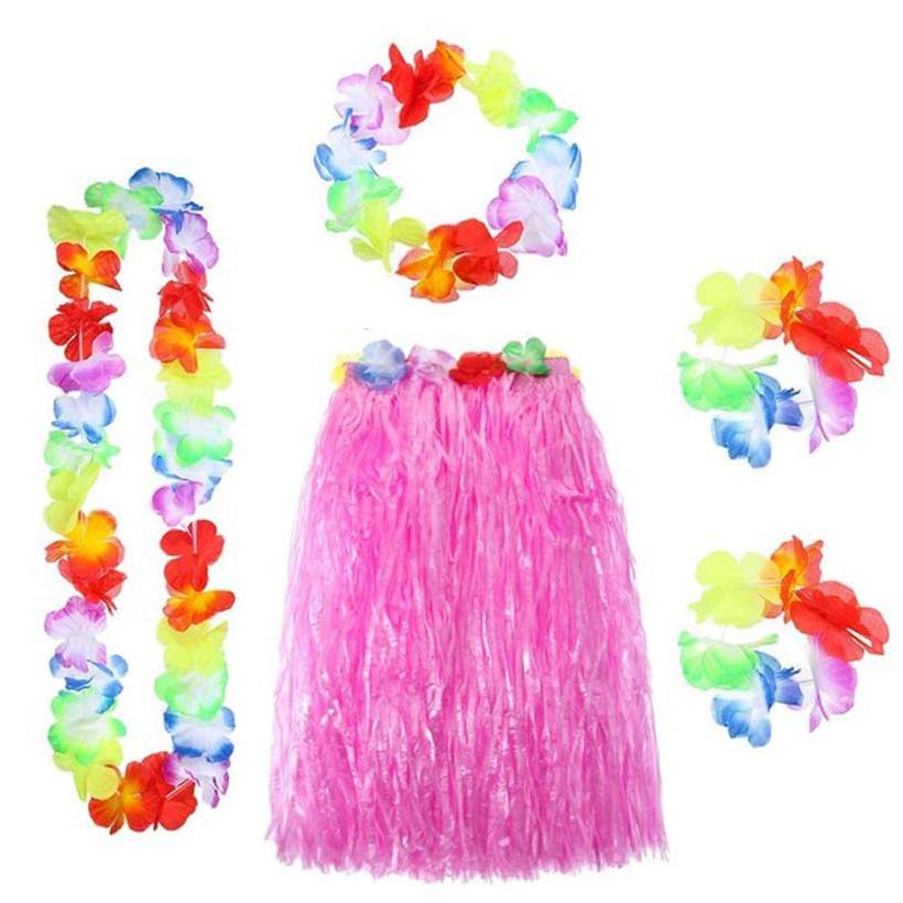 Rok Hula Ala Hawai Pinggang Karet /Import Multicolor Set Hawai Pesta Hawaiian Rok Rumbai Anak