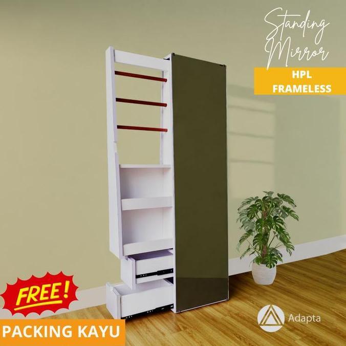 Adapta Standing Mirror HPL Rak Hijab Cermin Frameless -  Rak Hijab Laci Dua Rell Doubletrack- Standi