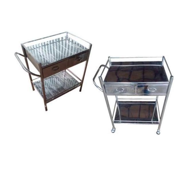 Troli instrumen 2 susun laci stainless meja instrumen troli instrumen