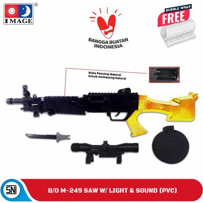 IMAGE TOYS B/O M-249 GUN W/ LIGHT & SOUND PVC Mainan Anak Senapan Berkualitas Tinggi Dengan 3 Lampu 
