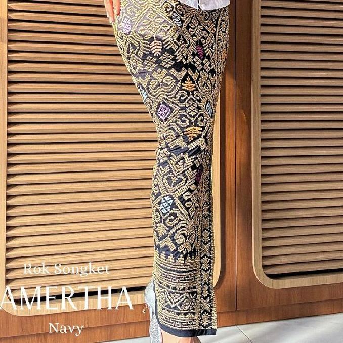Rok / Kamen Songket Bordir Stretch Benang Full Emas Amertha Promo