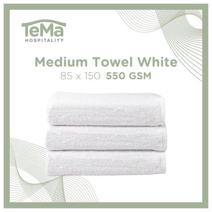 HARGA DISC - MEDIUM TOWEL - Handuk Mandi Hotel Besar 85 X 150 550 GSM WHITE - TEMA Hospitality