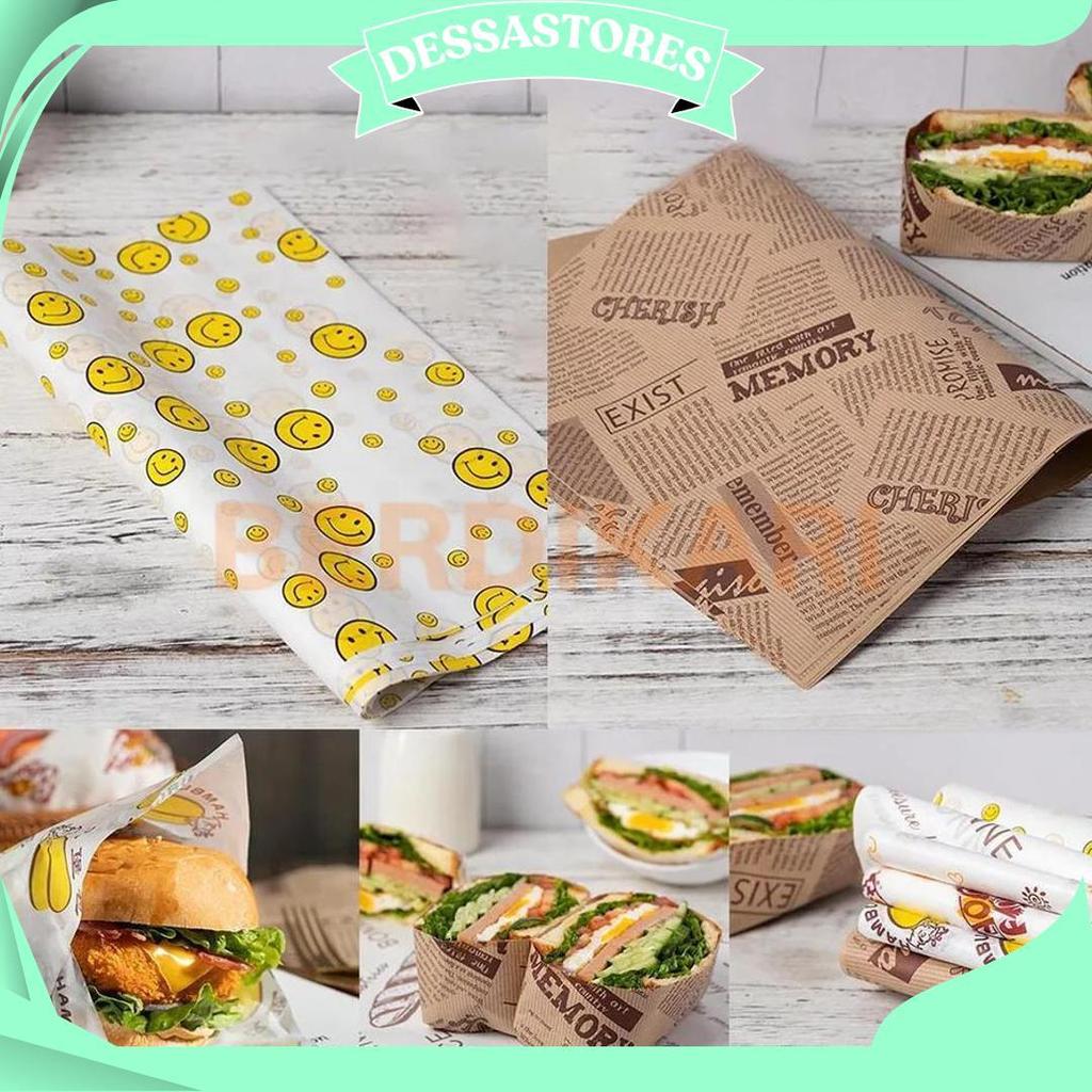 20 LEMBAR Kertas Roti Laminating ukuran 38x28cm Anti Lengket / Wax Paper Kertas Minyak Bungkus Sandw