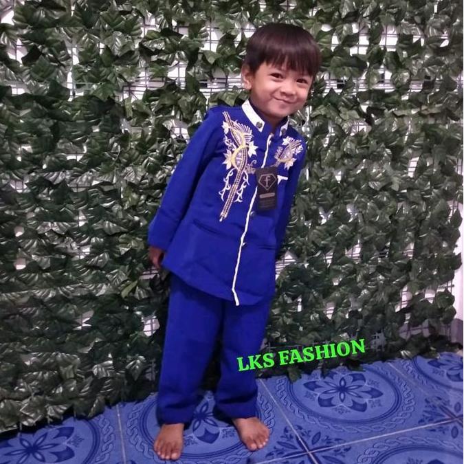 NEW JAS,KO SETELAN BORDIR ANAK LAKI  LAKI, KAIN HIGHTWITS BAJU MUSLIM ANAK TANGAN PANJANG HITAM NAVY