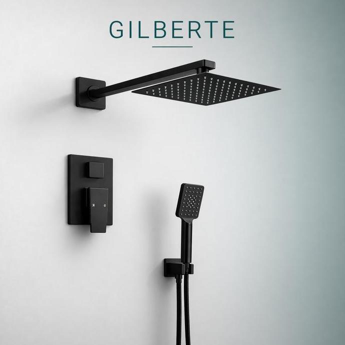 Lia.Tinampo - Wall Shower Set Hitam Shower Tanam 3 Mode Hand Shower