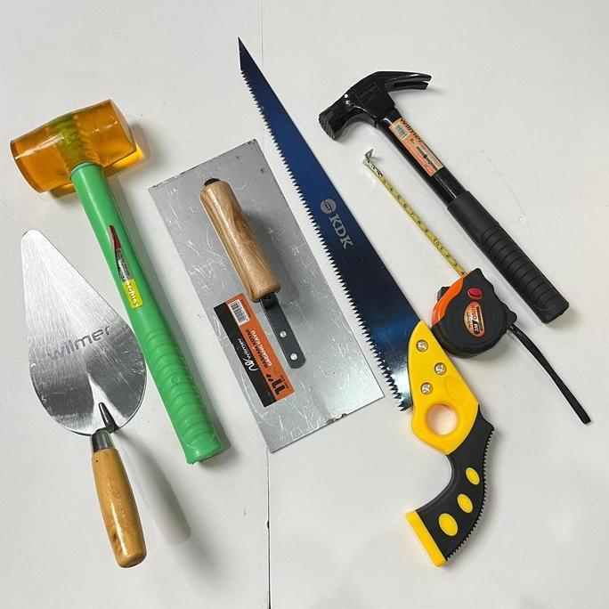 Murah Paket Tukang 6 Item Gergaji Meteran Palu Besi Palu Keramik Sendok Semen Raskam Set Lengkap Ala
