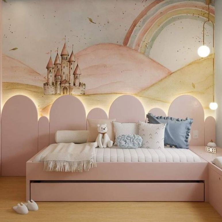 Flash Sale Headboard Premium / Plus Lampu Led / Wall Panel 3D / Bahan Kulit Oscar / Ikeru01