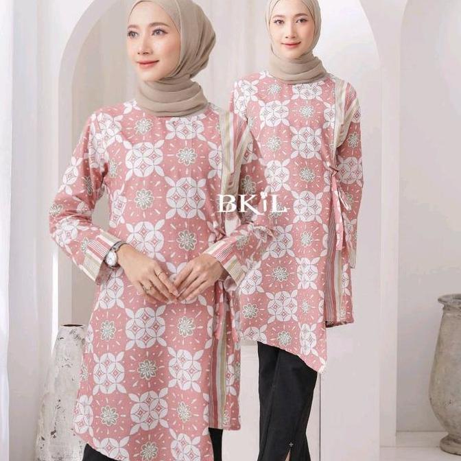 MURAH LEBAY Tunik Batik Wanita Atasan Batik Tunik Modern Lengan Panjang Motif Terbaru Seragam Kantor