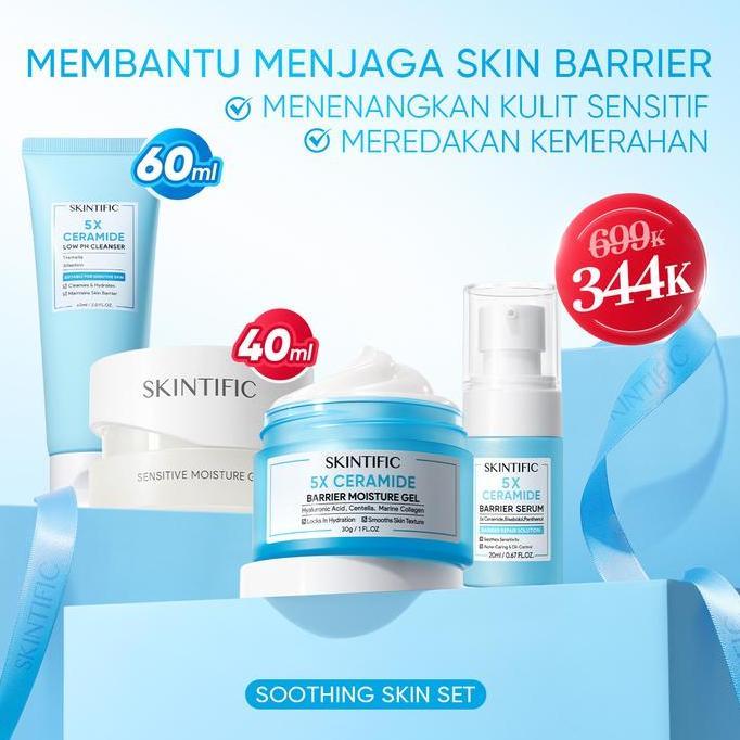 Tenzione- Diskon Gede!Skintific 4Pcs Skincare : 60Ml Facial Sh + Moistuirizer2 + Serum , Skincare 1 