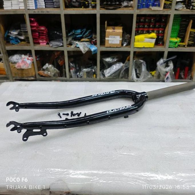 FORK RIGID 700C GRAVEL DISC BRAKE PLATINUM OVERSIZE OS 28.6 BLACK STEEL GRAVEL BARU