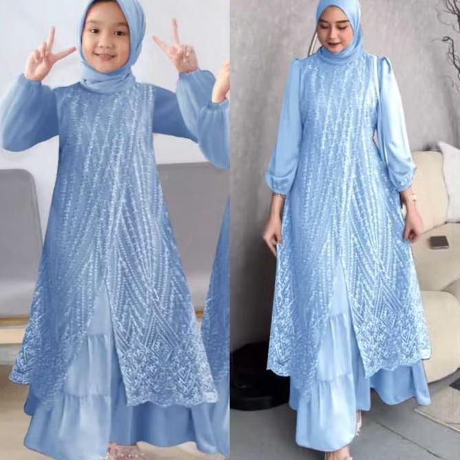 GAMIS MAXI OLIVIA IBU DAN ANAK / GAMIS BRUKAT TILE MUTIARA TERLARIS KONDANGAN PESTA