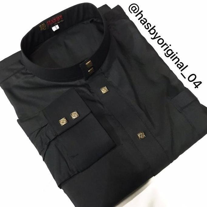 Jubah Gamis Pria Dewasa Manset Polos Hitam Katun Super Spun