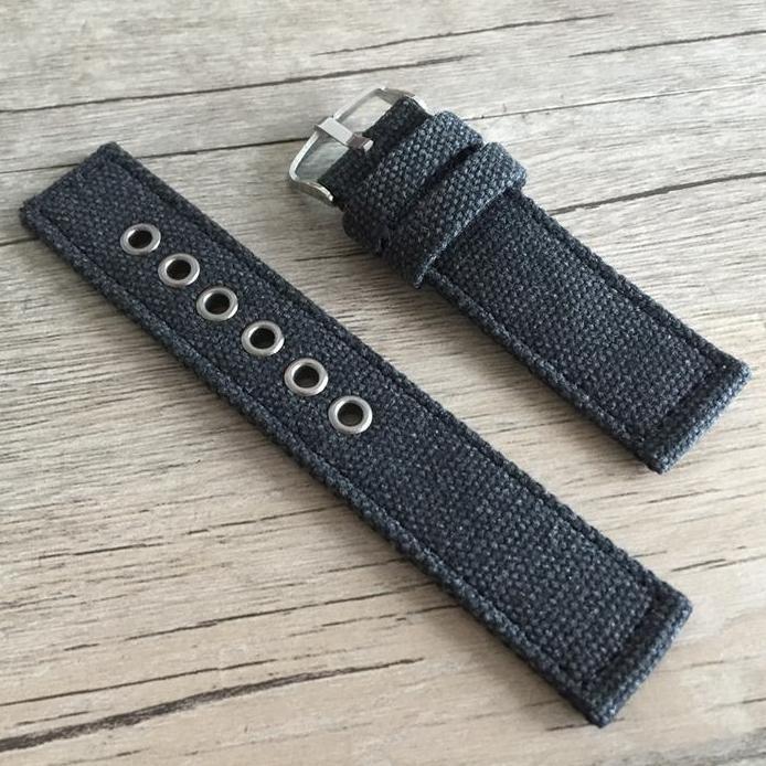 Tali Jam Militia Canvas Strap 24mm Black Hitam Expedition Seiko
