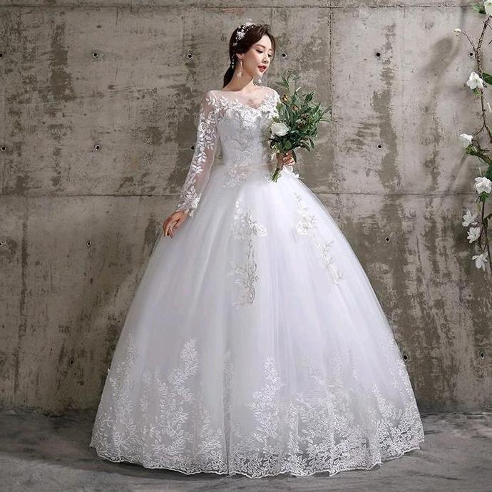 Gaun pengantin Muslimah renda bunga READY STOCK Elegance Wedding Gown Roses flowers Gaun Pengantin E