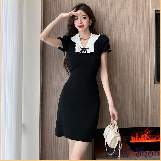 Keepgoing- Ajw [Saq] Mini Dress Kerah V Neck | Mini Dress V Neck Knit | Dress Vintage Kerah V Neck K