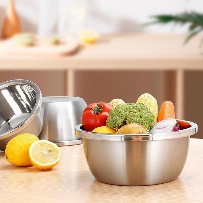 Paket 6 PCS Baskom Premium Pencuci Sayur Bahan Stainless Steel Tebal Free Centong Sayur Stainless Wa