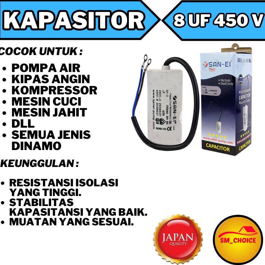 SAN EI KAPASITOR 8UF 450V SANEI BULAT CAPACITOR SAN-EI 8 UF MIKRO 450 VOLT SAN EI