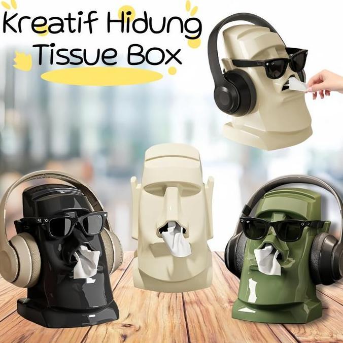 3IN1 Temrat Kotak Tisu Tissue Box Aesthetic Tisse Unik Bentuk Moai Purba Tisu Dekoratif Kreatif Hidu