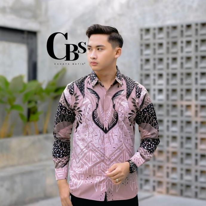 Kemeja Batik Pria Motif Cakrawangsa Soft Pink Lengan Panjang Slimfit Premium Bahan Katun Halus Lapis