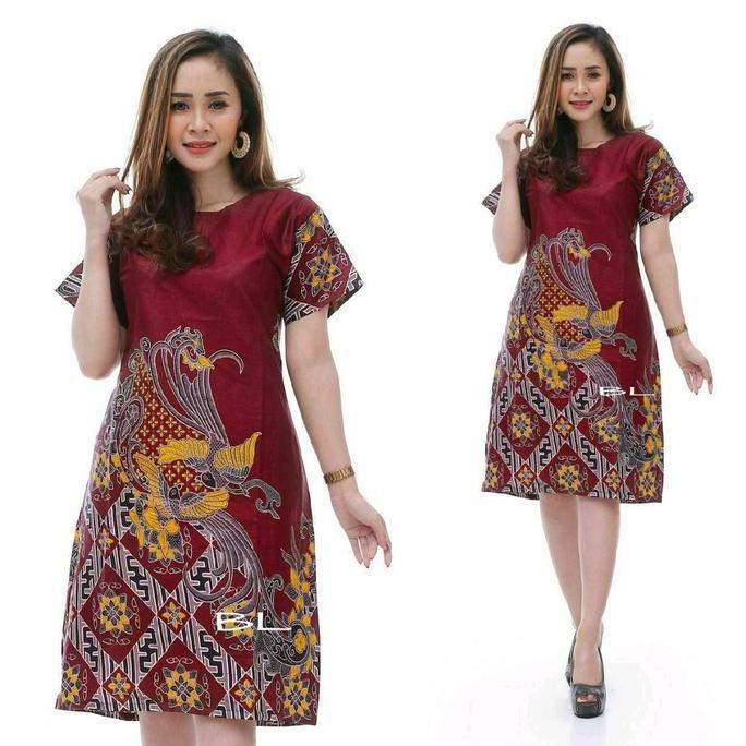 Dress batik wanita baju batik wanita Katun Bunga Motif Casual Pendek