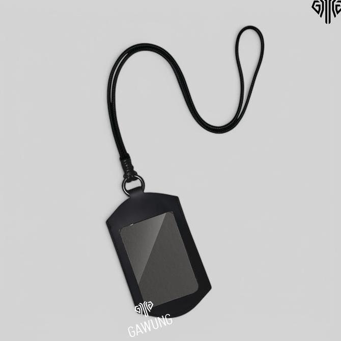 Lager- Lanyard Id Card Holder Slide Kalung Name Tag Kartu Hitam Chslide Metal Transparan