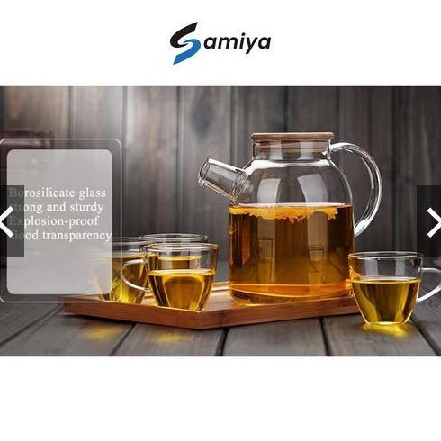 Teko teh kaca besar 1,8liter / teapot glass borosilicate / tea pot infuse maker jumbo tutup kayu
