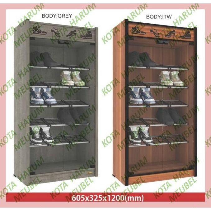 lemari sepatu romaro ls 1202 abu coklat kayu pintu kaca bandung