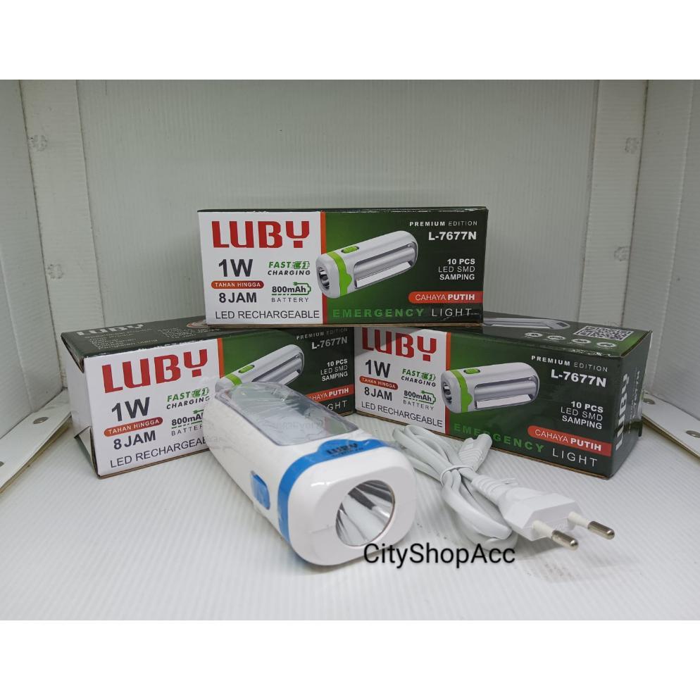 Senter Lampu Emergency Luby L-7677 / Senter Tangan  Cahaya Putih L7677