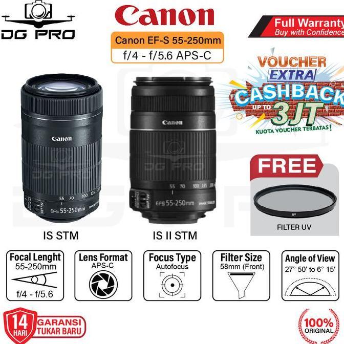 TERBARU - CANON EF-S 55-250MM IS STM BONUS FILTER UV - LENSA TELE CANON