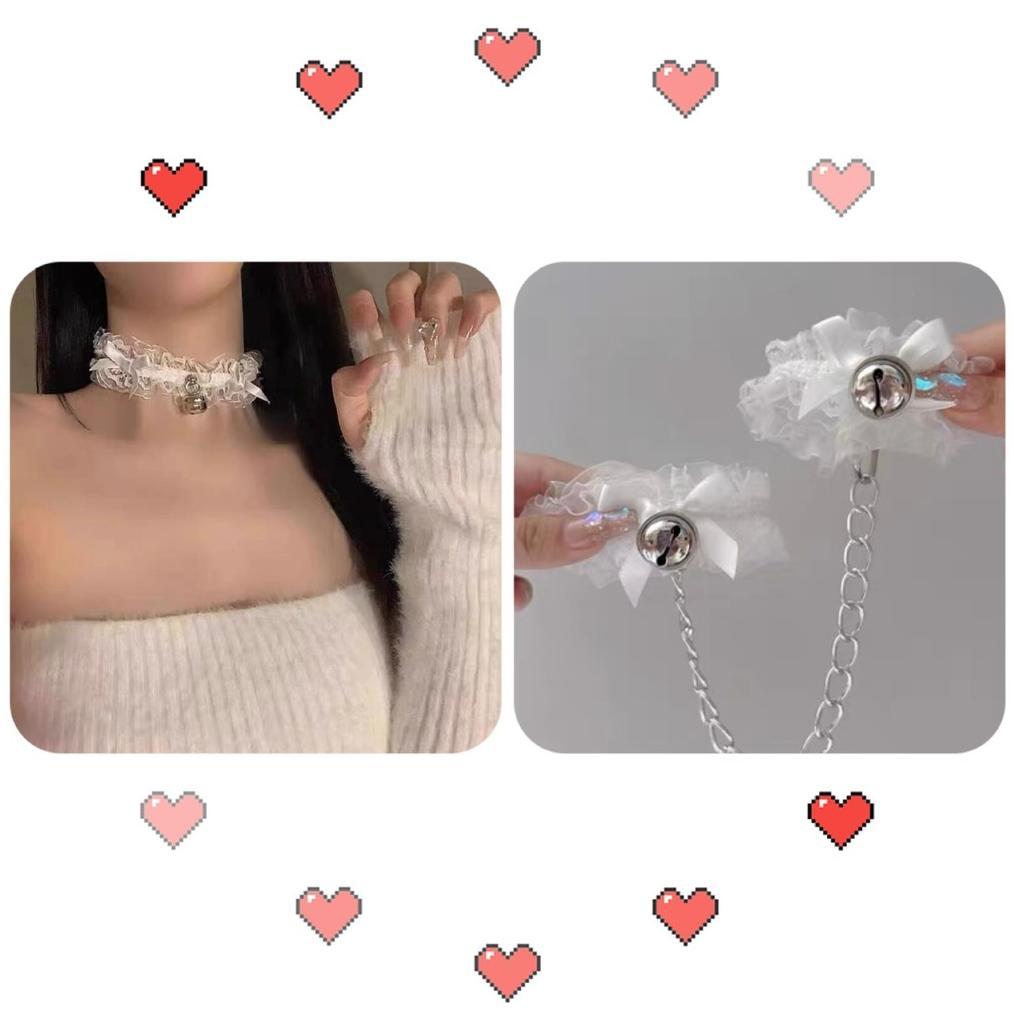 Ch-40 Kalung Necklace Y2K Choker Wanita Bell Lonceng Rantai Sm Set Lace Patch Borgol Tangan Lengan K