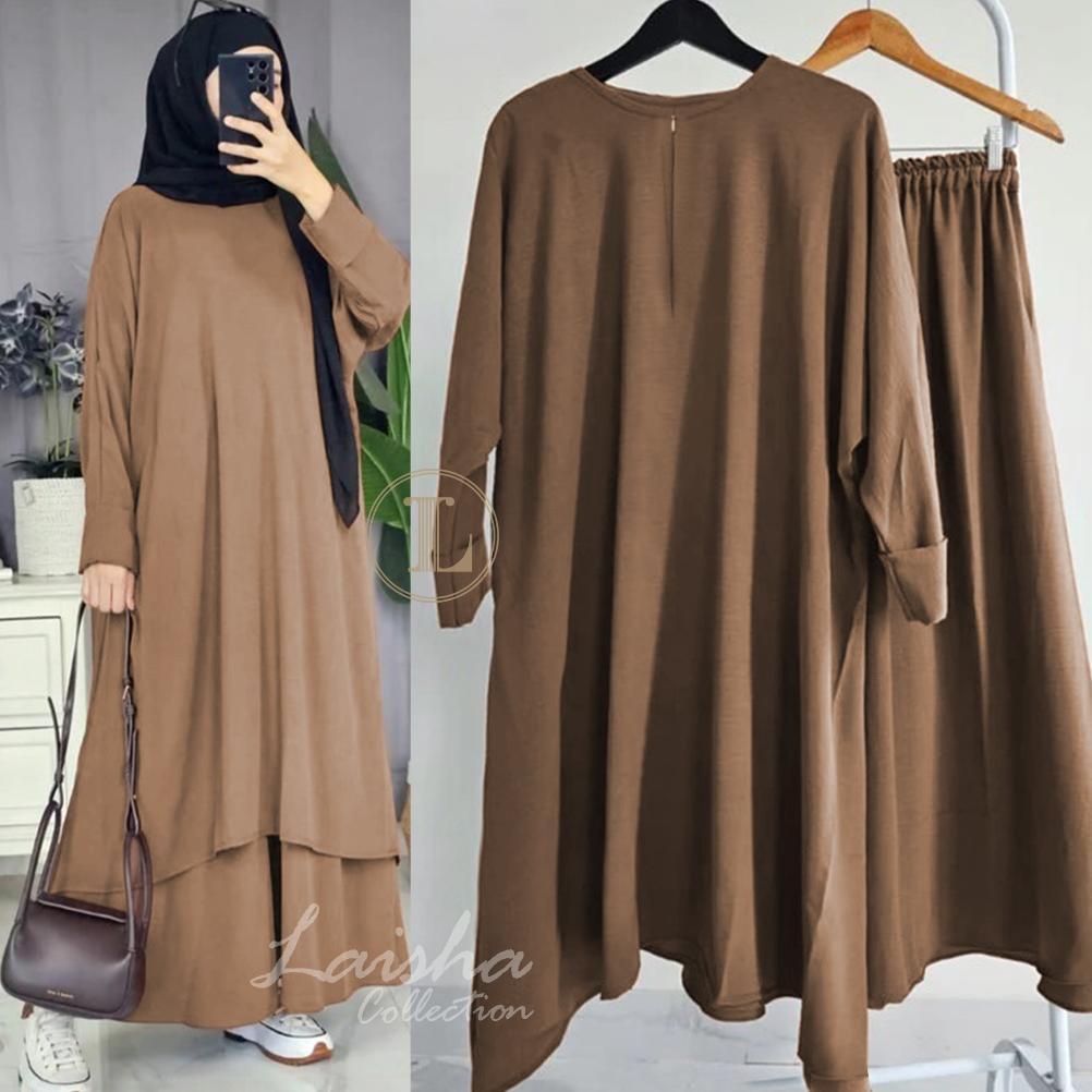 Original (Bisa Cod) Abaya Tunik Setelan Atasan + Rok Crinkle Airflow Umroh Waita Muslim Kekinian / G
